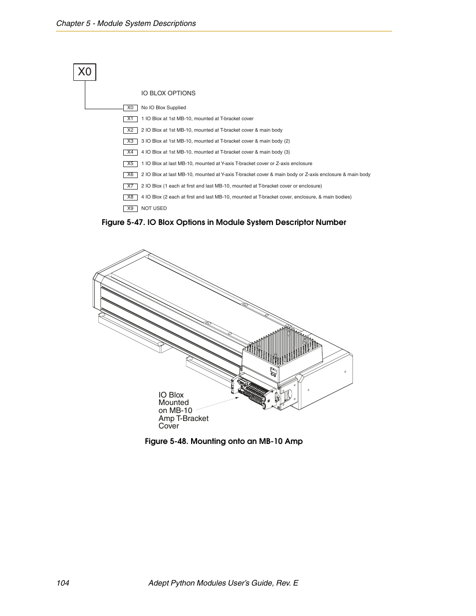 Figure 5-48. mounting onto an mb-10 amp, Io blox mounted on mb-10 amp t-bracket cover | Adept Python User Manual | Page 104 / 170