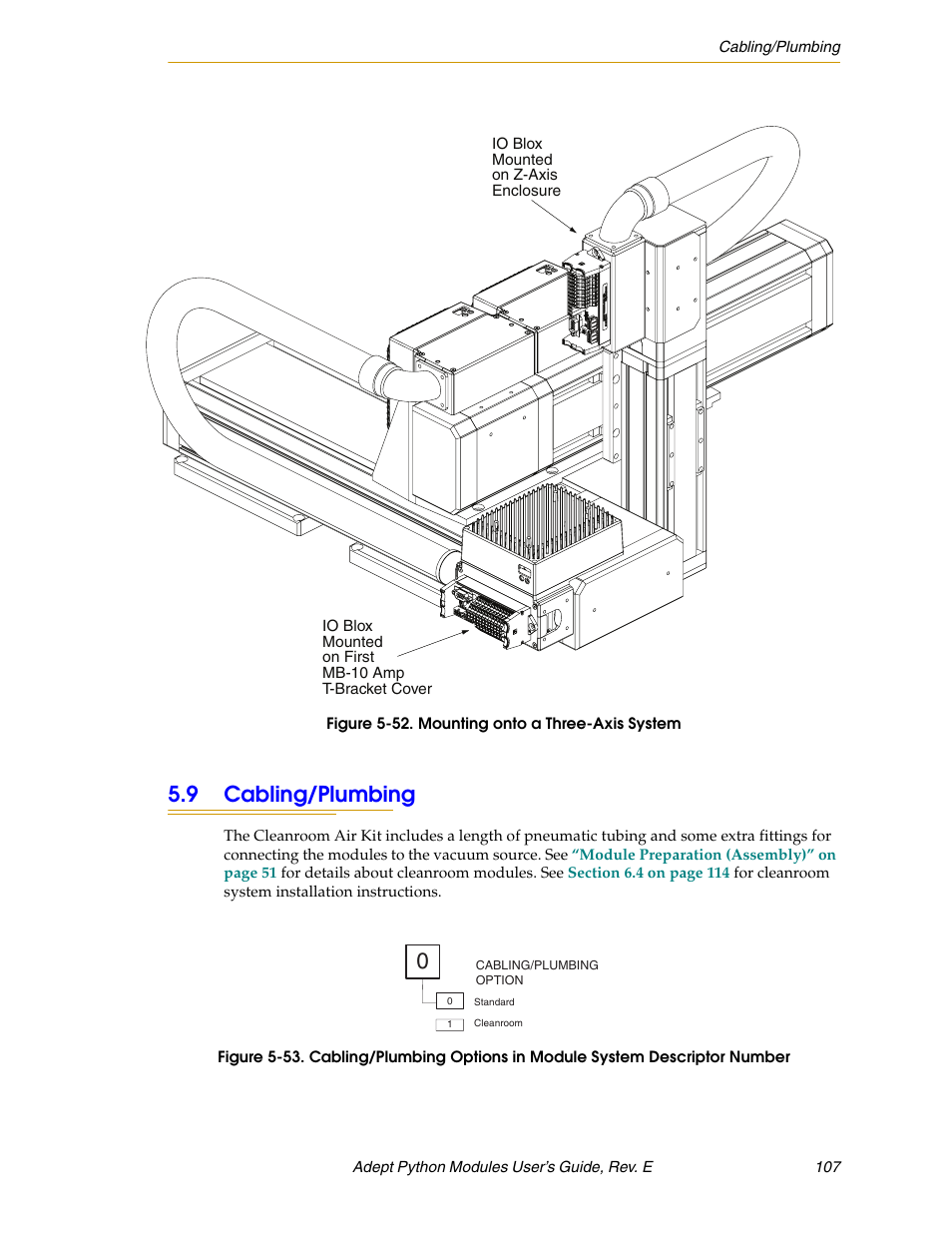 9 cabling/plumbing, Figure 5-52. mounting onto a three-axis system | Adept Python User Manual | Page 107 / 170