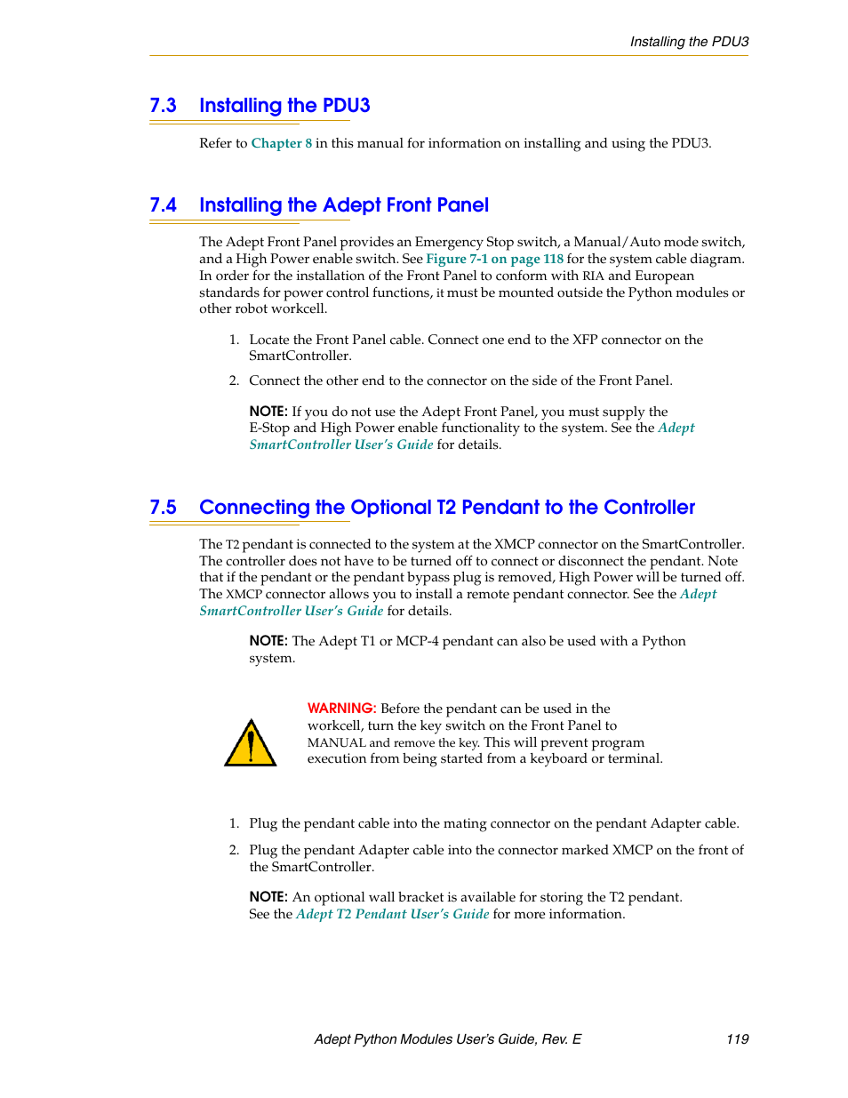 3 installing the pdu3, 4 installing the adept front panel | Adept Python User Manual | Page 119 / 170