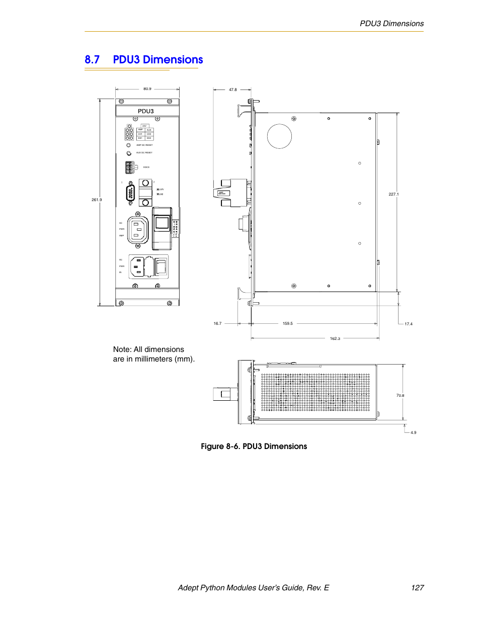 7 pdu3 dimensions, Figure 8-6. pdu3 dimensions | Adept Python User Manual | Page 127 / 170