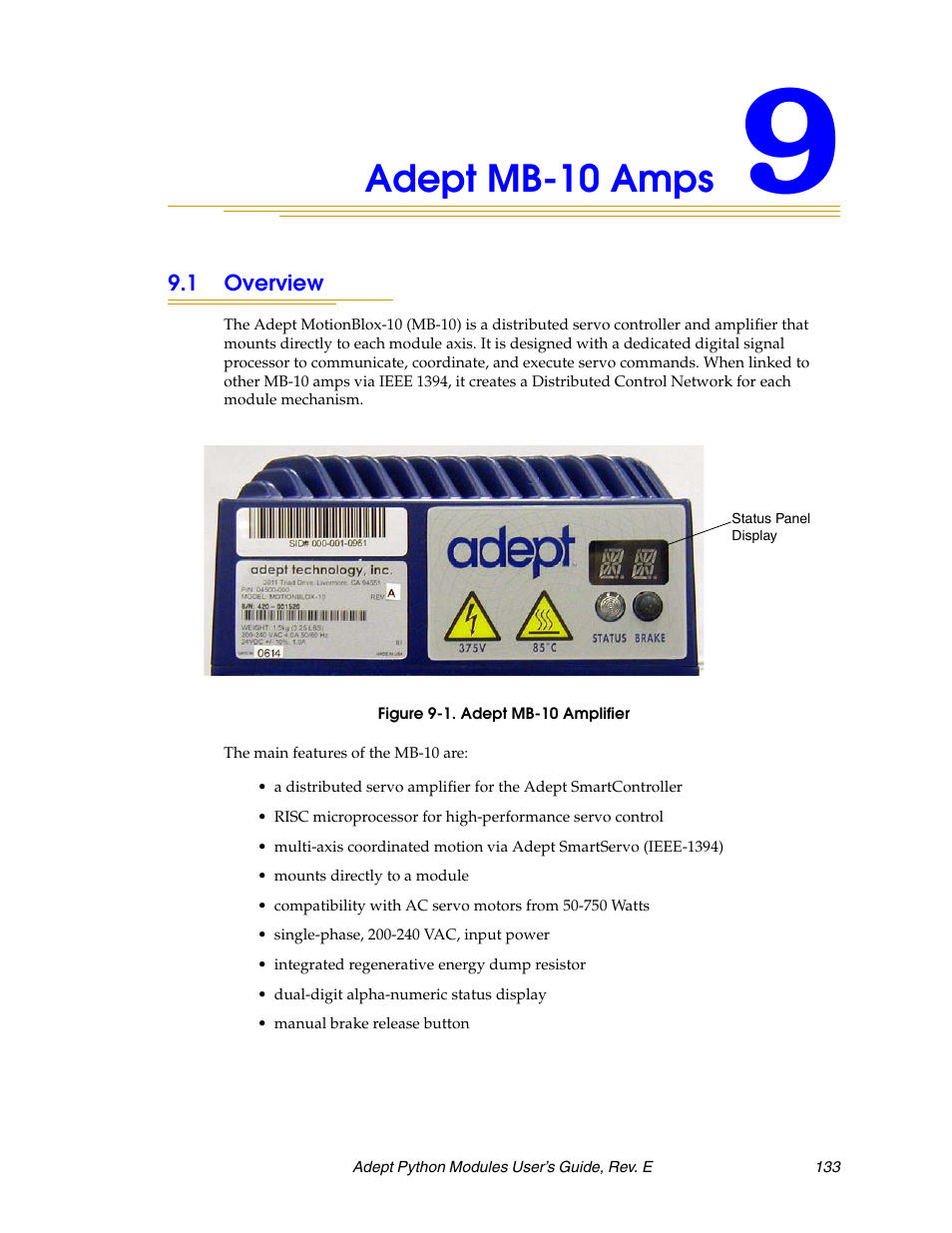 Adept mb-10 amps, 1 overview, Figure 9-1. adept mb-10 amplifier | Adept Python User Manual | Page 133 / 170