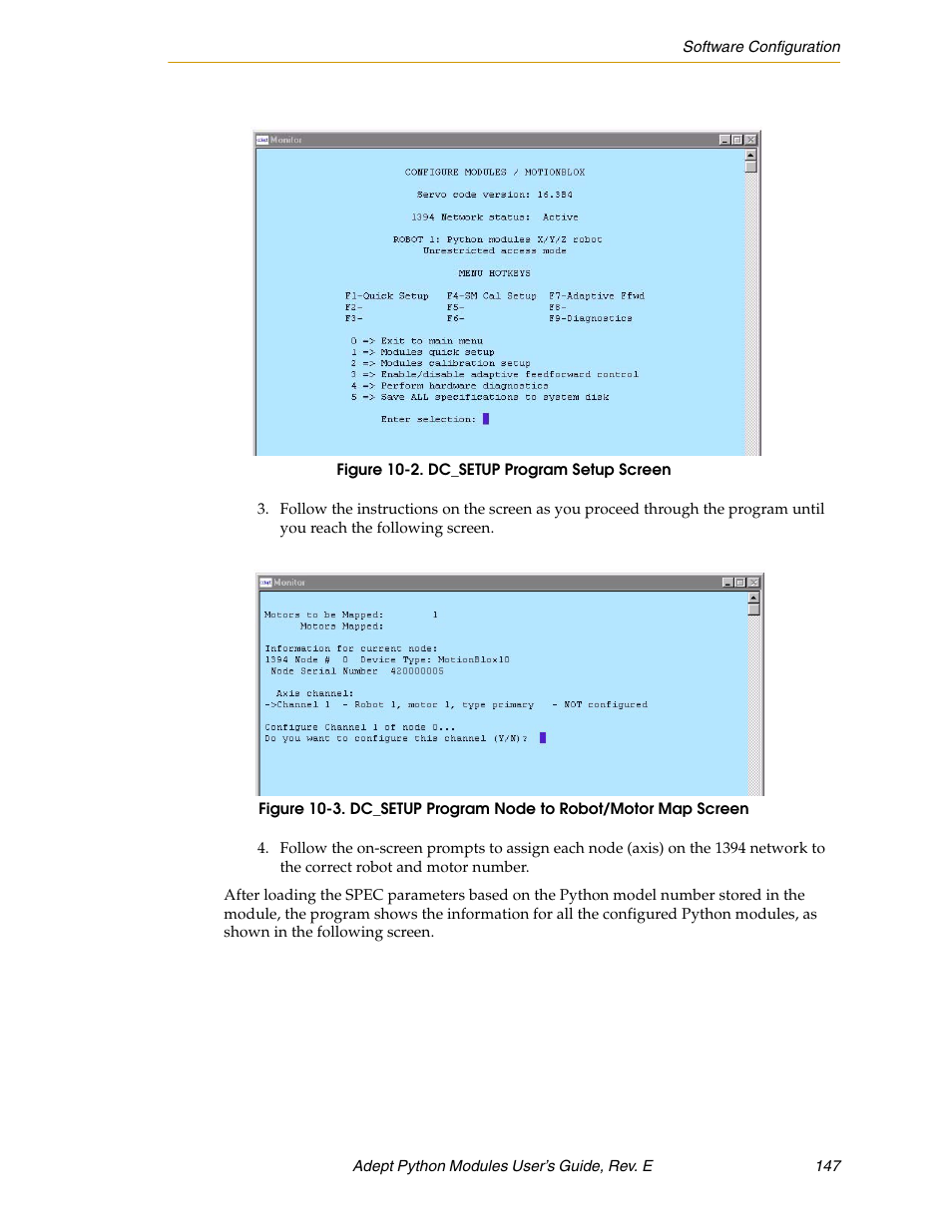 Figure 10-2. dc_setup program setup screen | Adept Python User Manual | Page 147 / 170