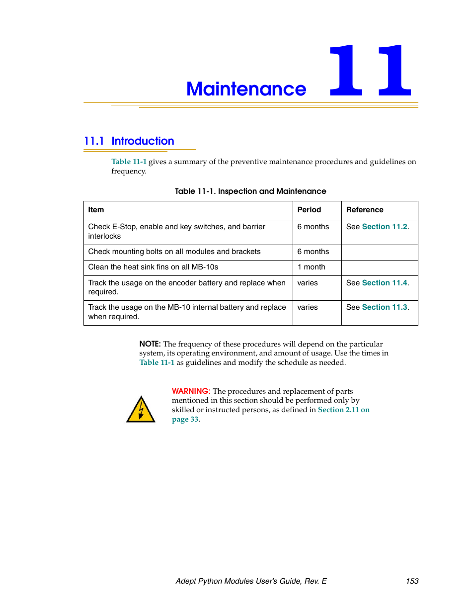 Maintenance, 1 introduction | Adept Python User Manual | Page 153 / 170