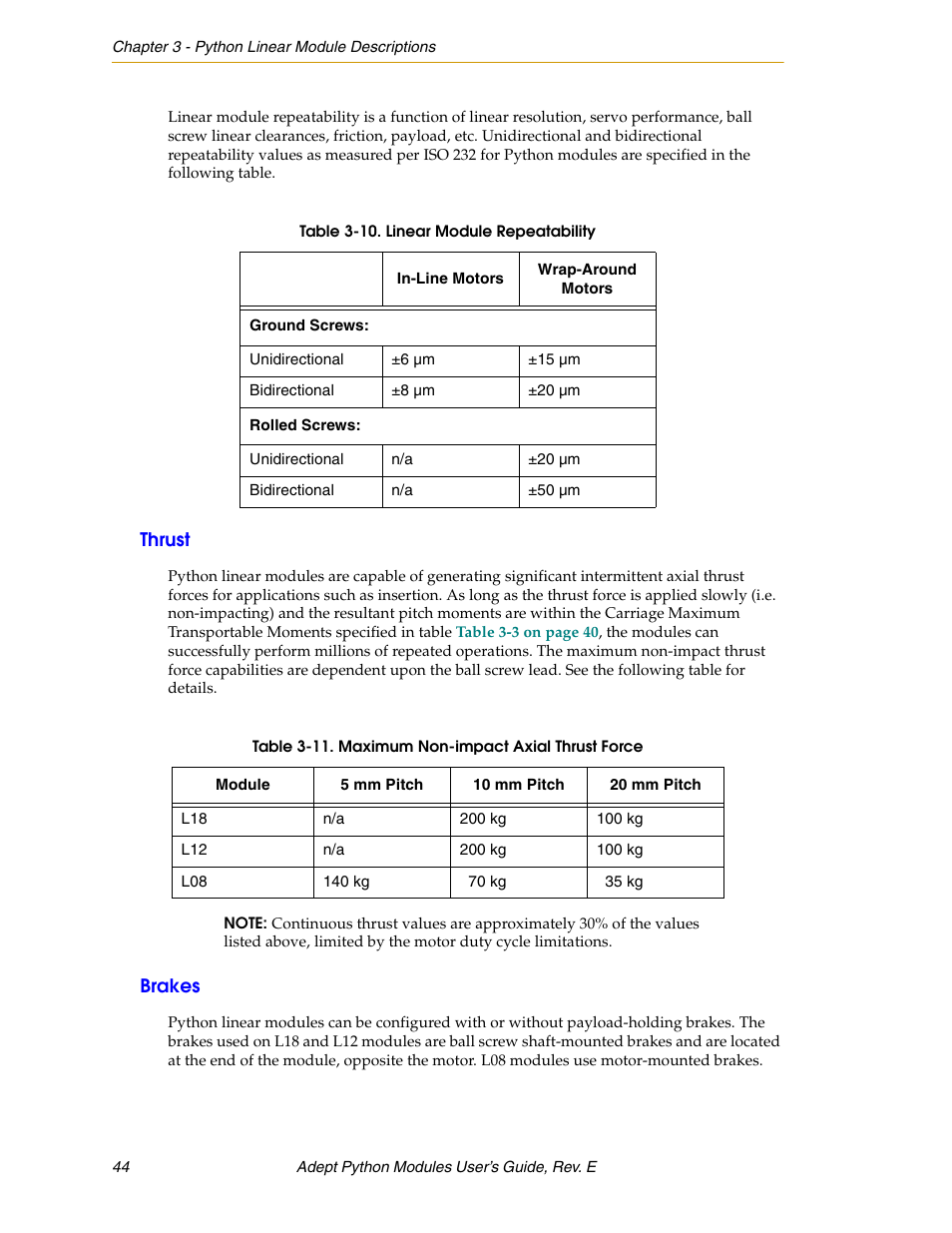 Thrust, Brakes | Adept Python User Manual | Page 44 / 170
