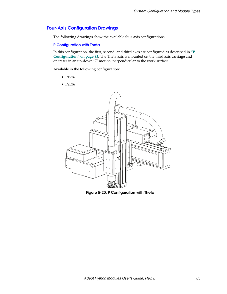 Four-axis configuration drawings, P configuration with theta, Figure 5-20. p configuration with theta | Adept Python User Manual | Page 85 / 170