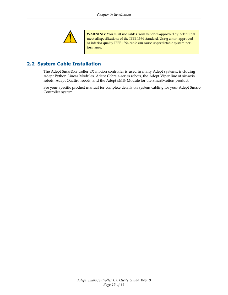 2 system cable installation | Adept EX SmartContoller User Manual | Page 25 / 96