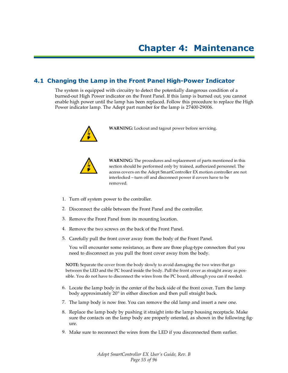 Chapter 4: maintenance | Adept EX SmartContoller User Manual | Page 55 / 96