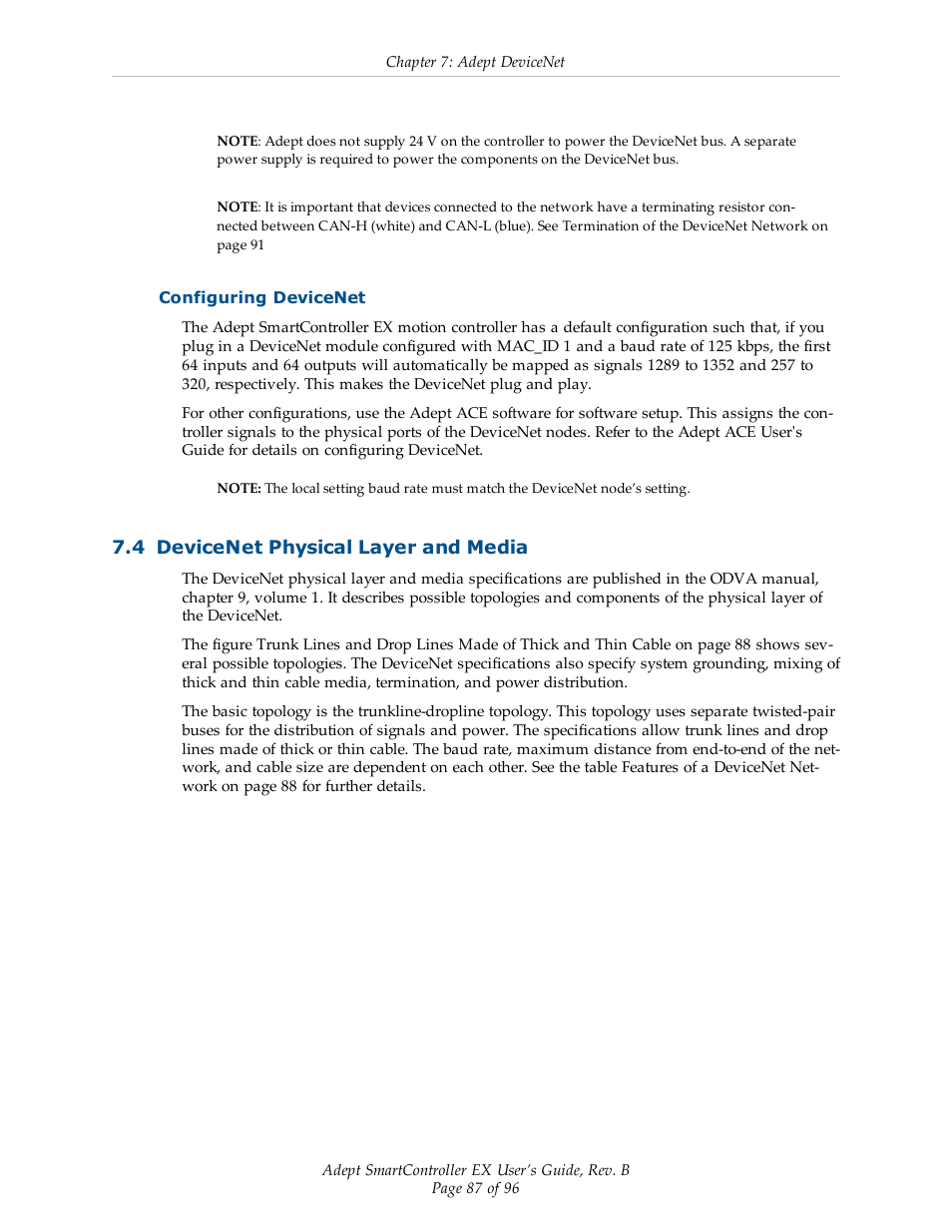 Configuring devicenet, 4 devicenet physical layer and media | Adept EX SmartContoller User Manual | Page 87 / 96