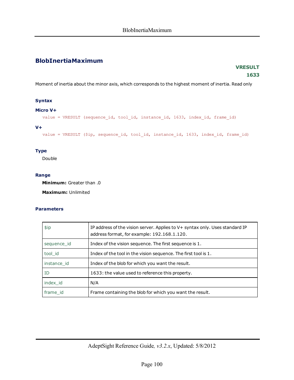 Blobinertiamaximum | Adept AdeptSight Reference Guide User Manual | Page 100 / 579