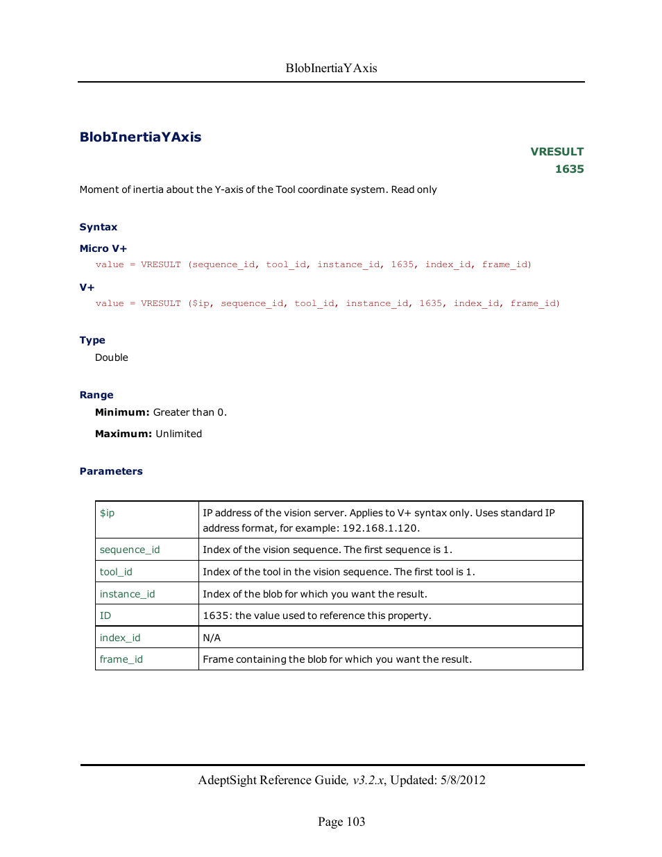 Blobinertiayaxis | Adept AdeptSight Reference Guide User Manual | Page 103 / 579