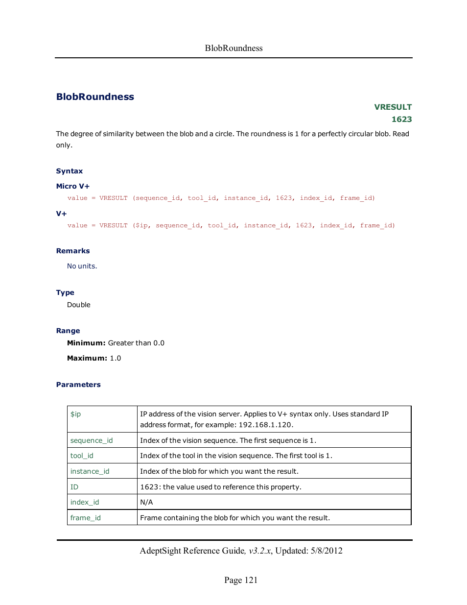 Blobroundness | Adept AdeptSight Reference Guide User Manual | Page 121 / 579