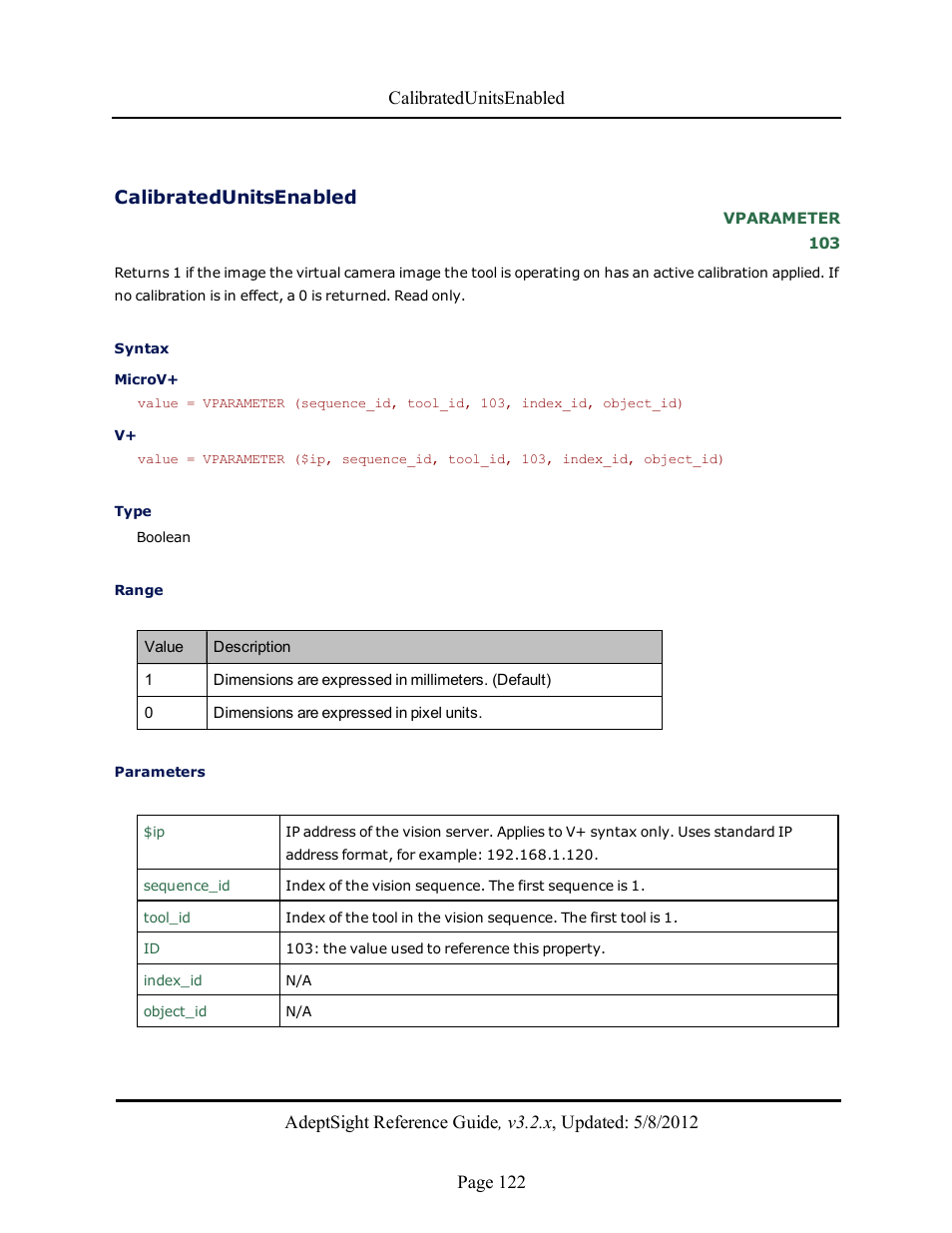 Calibratedunitsenabled | Adept AdeptSight Reference Guide User Manual | Page 122 / 579