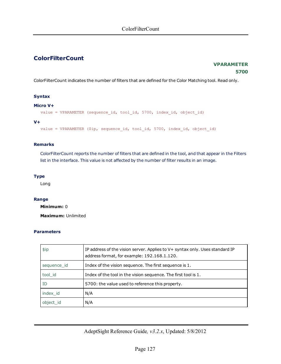 Colorfiltercount | Adept AdeptSight Reference Guide User Manual | Page 127 / 579