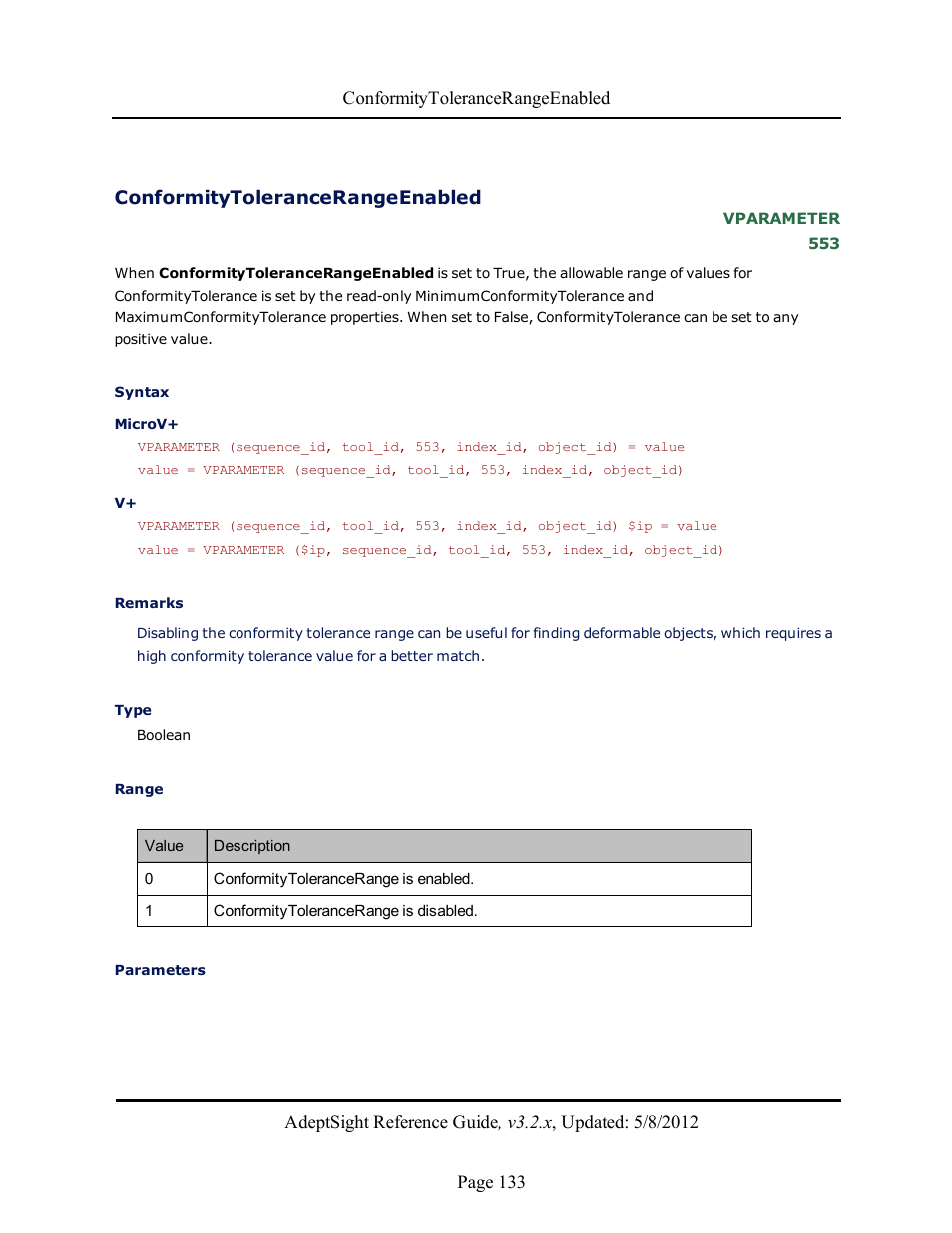 Conformitytolerancerangeenabled | Adept AdeptSight Reference Guide User Manual | Page 133 / 579