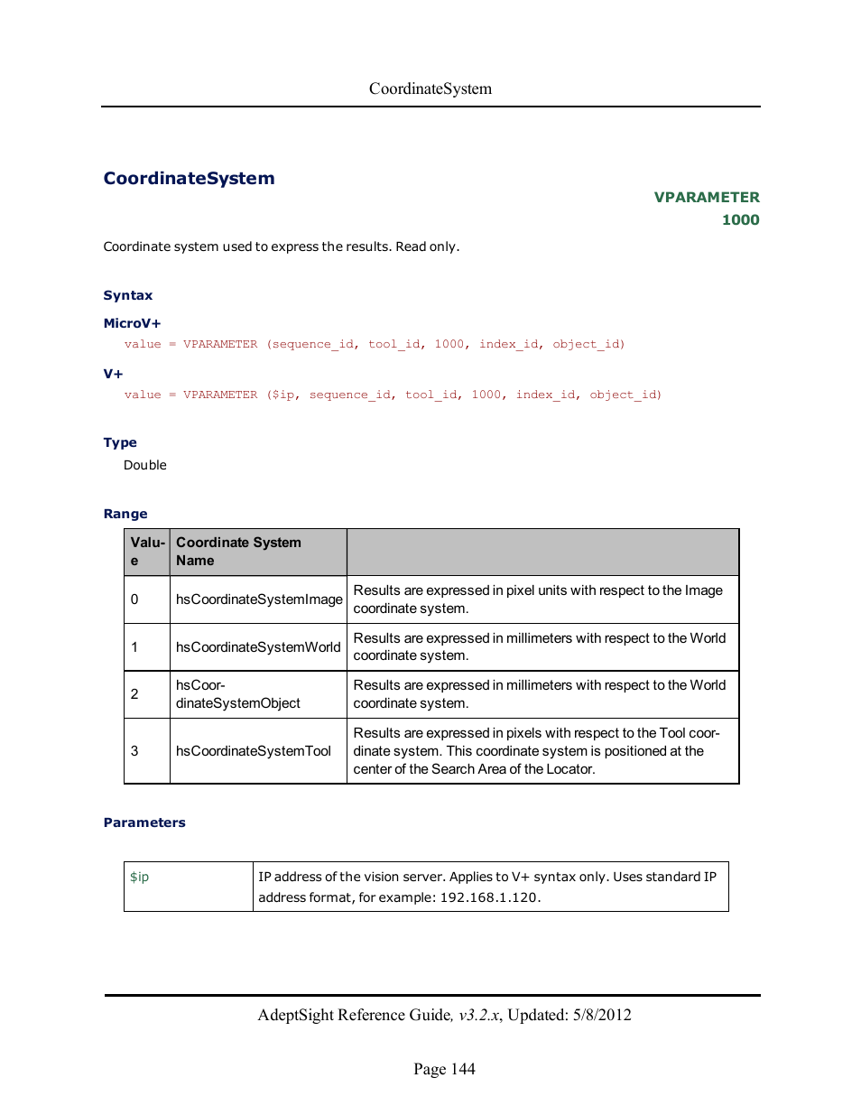 Coordinatesystem | Adept AdeptSight Reference Guide User Manual | Page 144 / 579