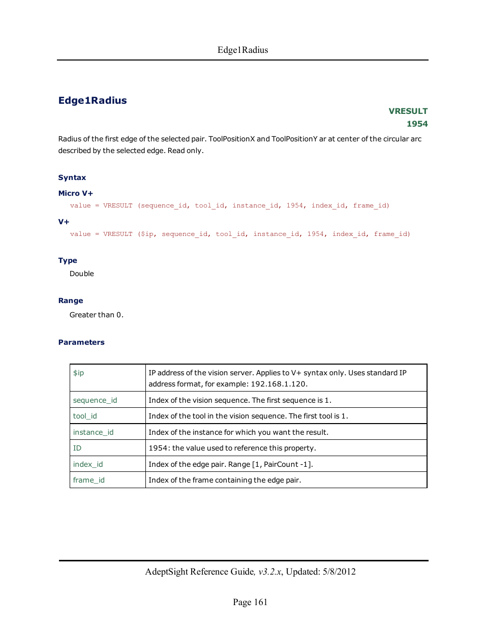 Edge1radius | Adept AdeptSight Reference Guide User Manual | Page 161 / 579