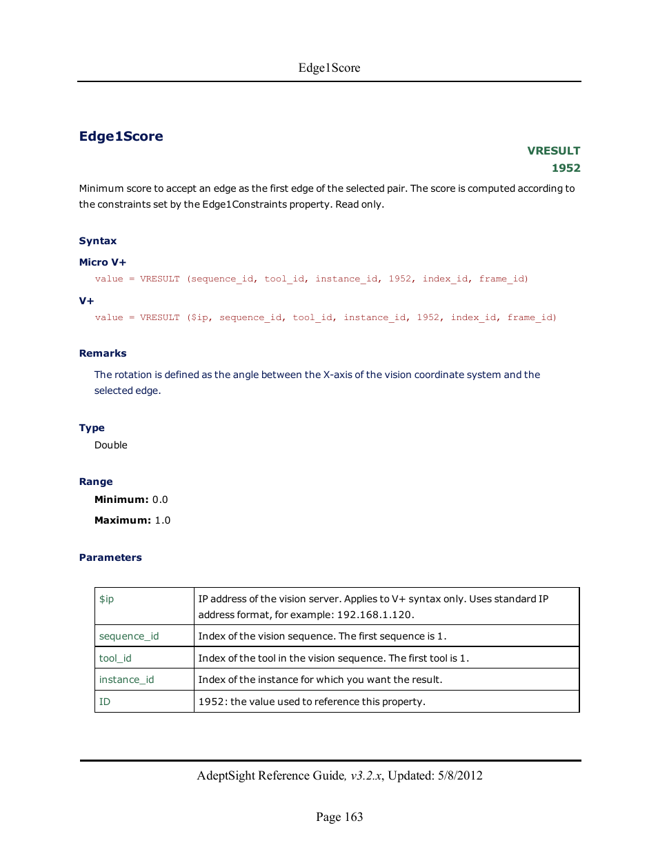 Edge1score | Adept AdeptSight Reference Guide User Manual | Page 163 / 579