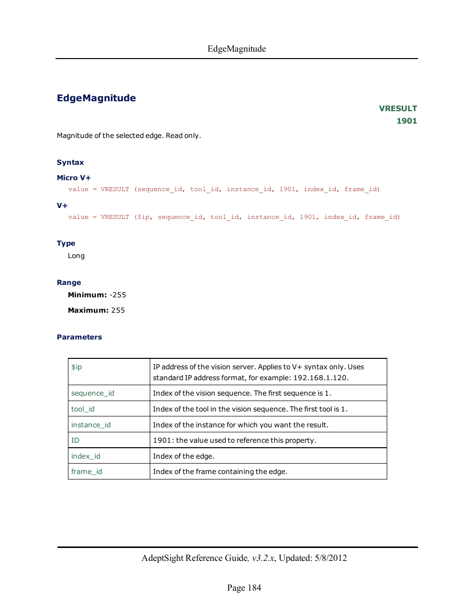 Edgemagnitude | Adept AdeptSight Reference Guide User Manual | Page 184 / 579