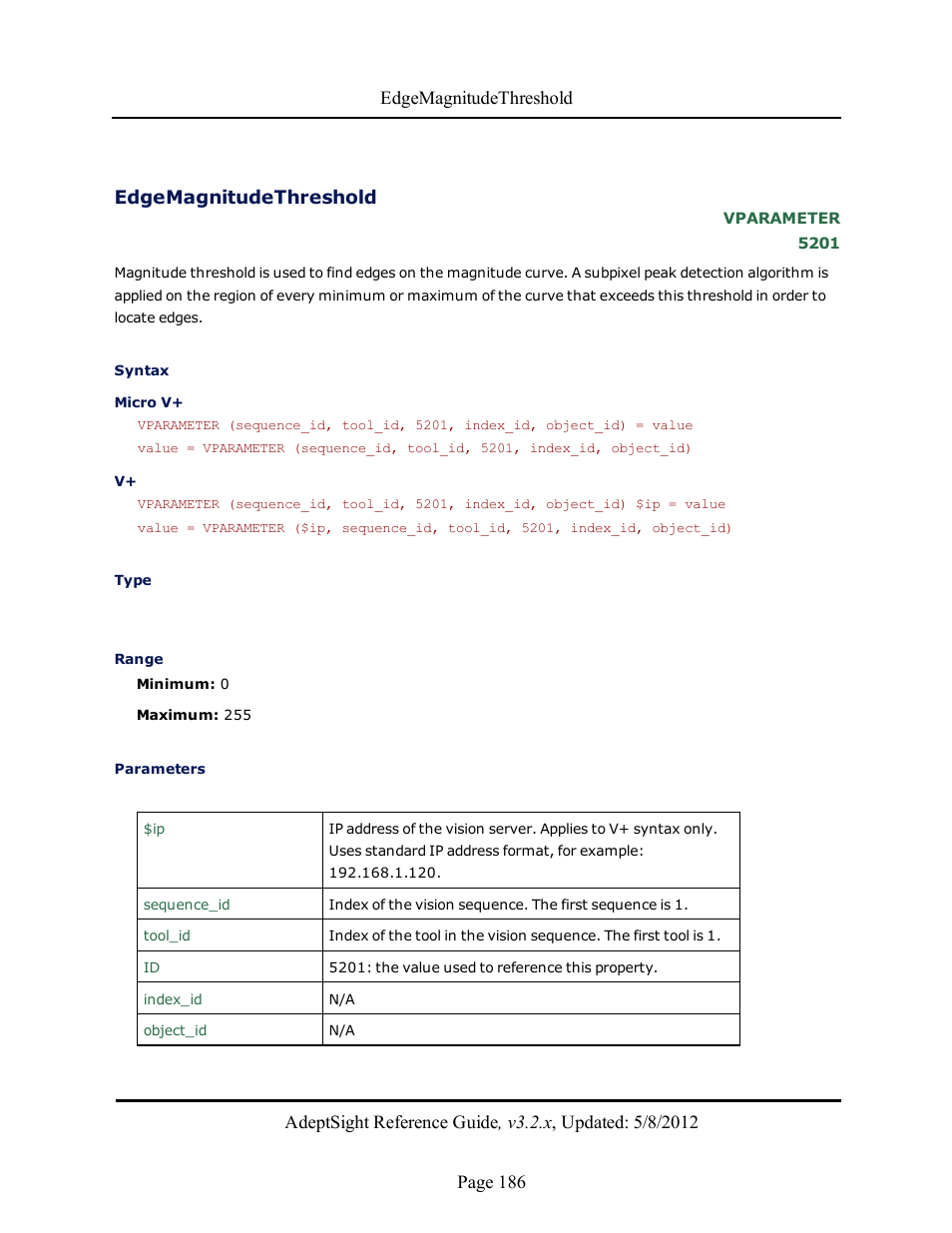 Edgemagnitudethreshold | Adept AdeptSight Reference Guide User Manual | Page 186 / 579