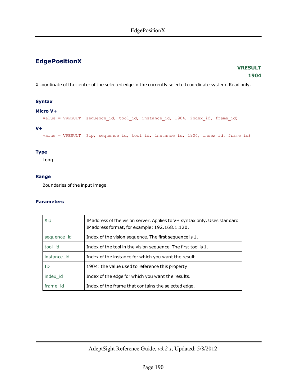 Edgepositionx | Adept AdeptSight Reference Guide User Manual | Page 190 / 579