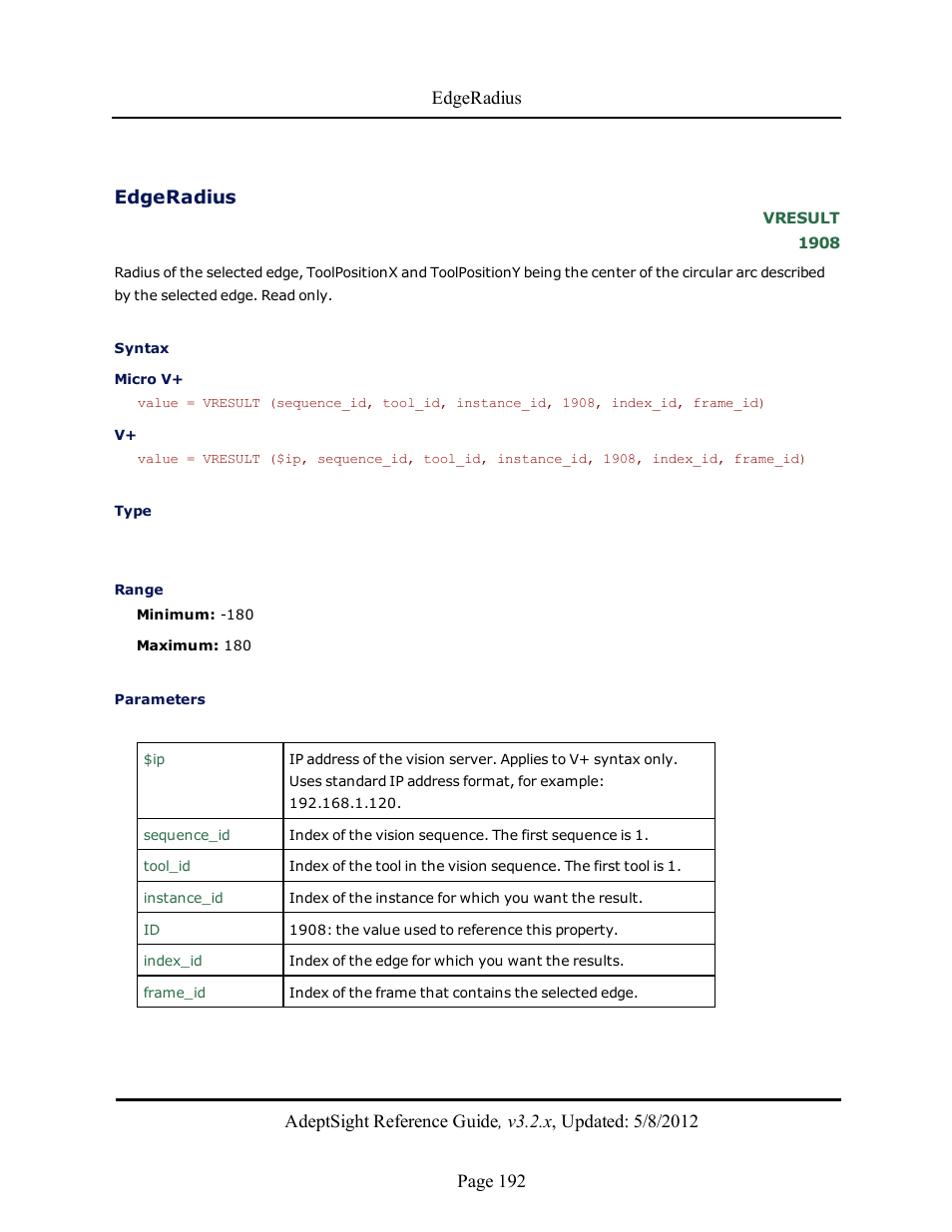 Edgeradius | Adept AdeptSight Reference Guide User Manual | Page 192 / 579