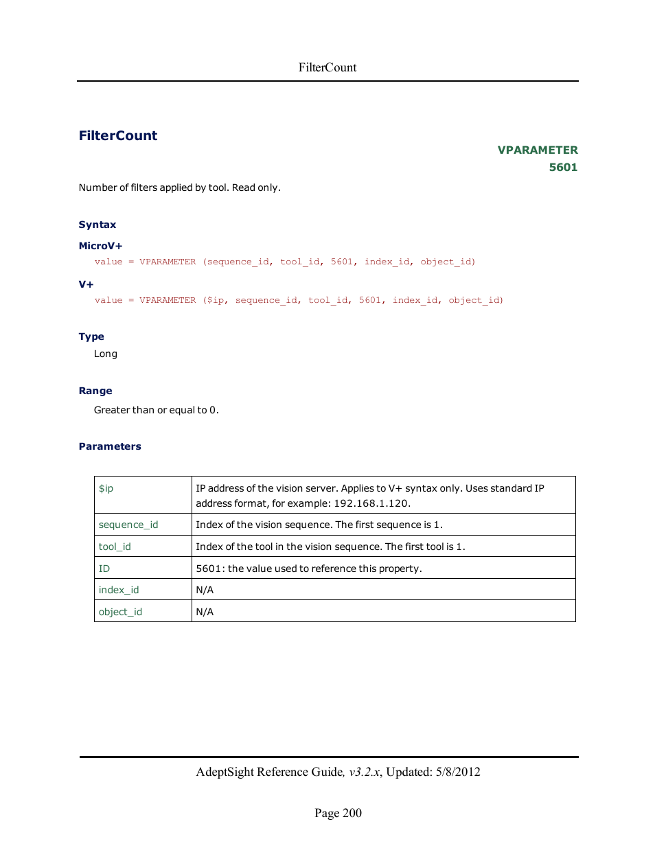 Filtercount | Adept AdeptSight Reference Guide User Manual | Page 200 / 579