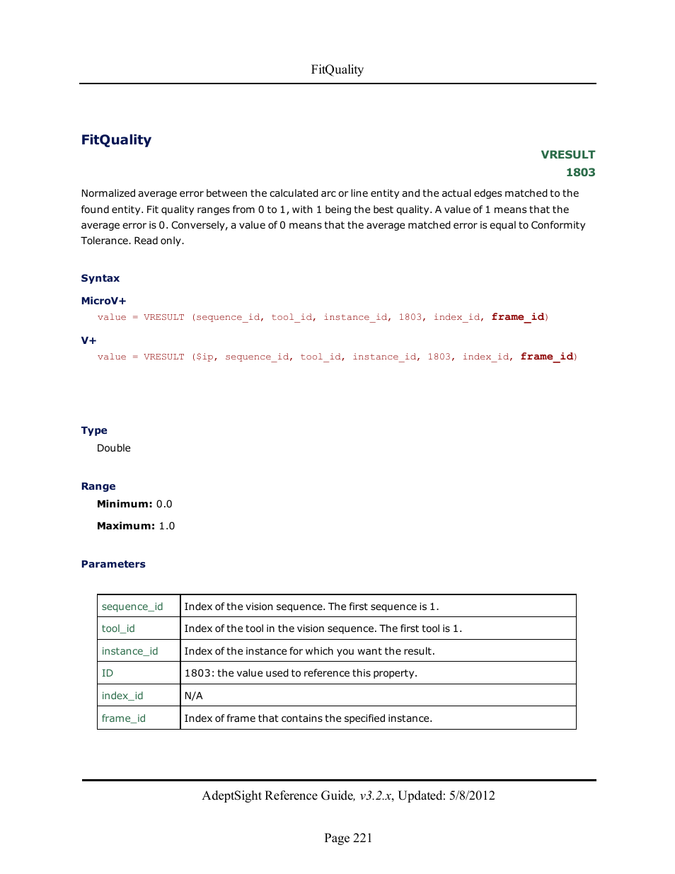 Fitquality | Adept AdeptSight Reference Guide User Manual | Page 221 / 579