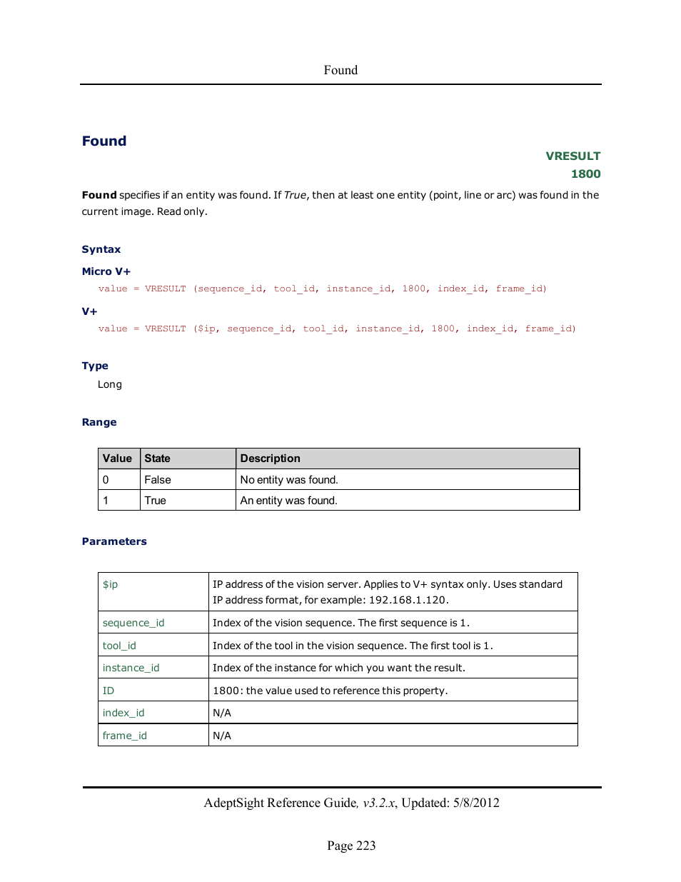 Found | Adept AdeptSight Reference Guide User Manual | Page 223 / 579