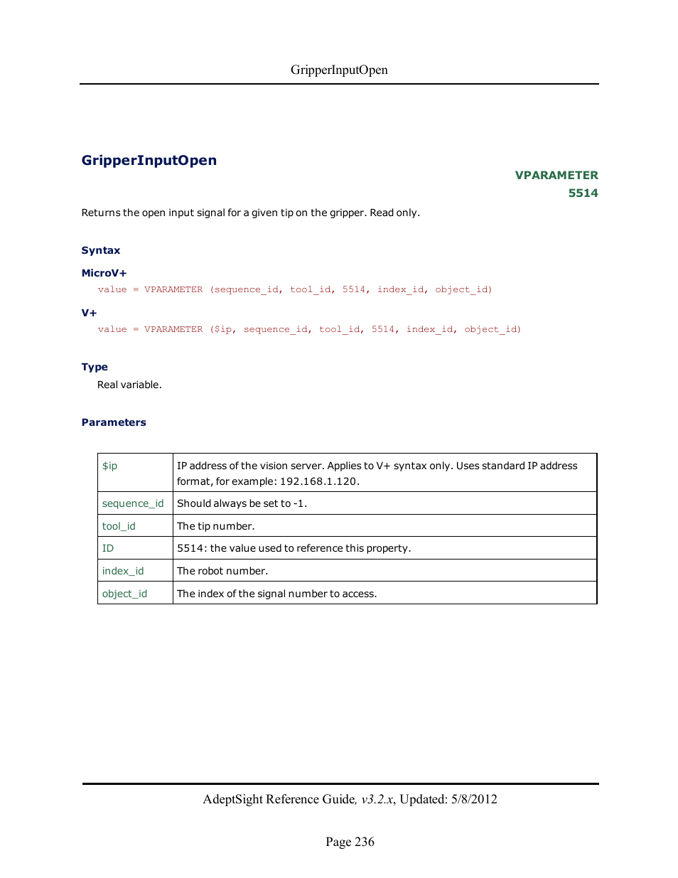 Gripperinputopen | Adept AdeptSight Reference Guide User Manual | Page 236 / 579