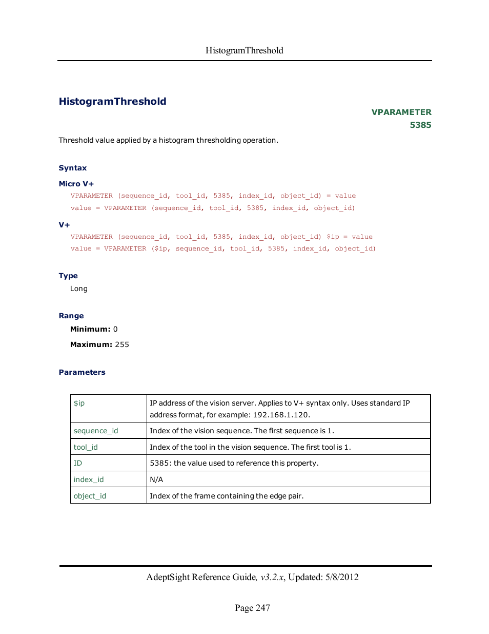 Histogramthreshold | Adept AdeptSight Reference Guide User Manual | Page 247 / 579