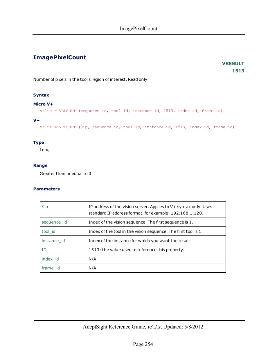 Imagepixelcount | Adept AdeptSight Reference Guide User Manual | Page 254 / 579