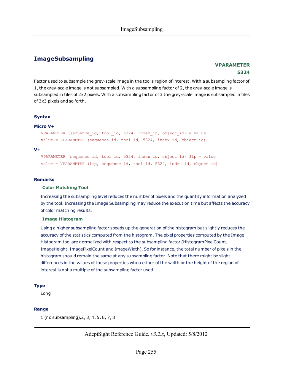 Imagesubsampling | Adept AdeptSight Reference Guide User Manual | Page 255 / 579