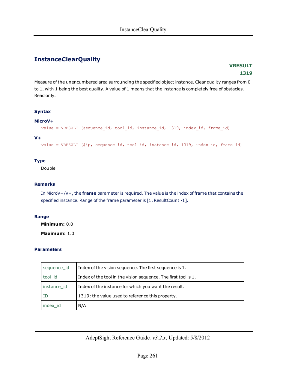 Instanceclearquality | Adept AdeptSight Reference Guide User Manual | Page 261 / 579