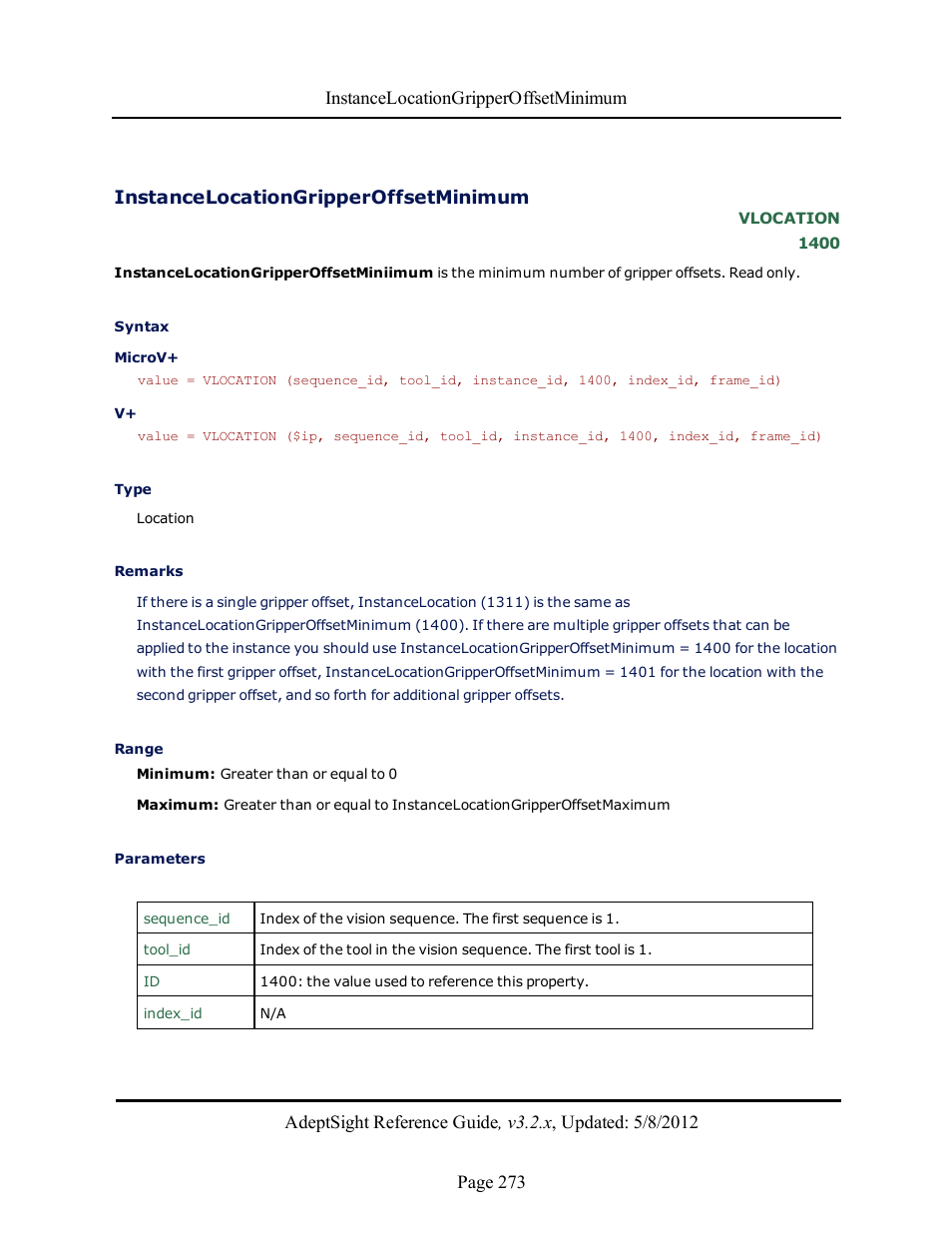 Instancelocationgripperoffsetminimum | Adept AdeptSight Reference Guide User Manual | Page 273 / 579