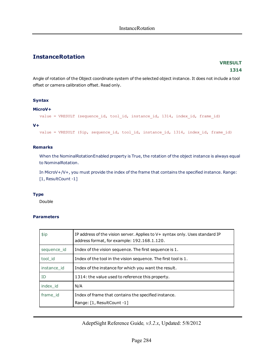 Instancerotation | Adept AdeptSight Reference Guide User Manual | Page 284 / 579