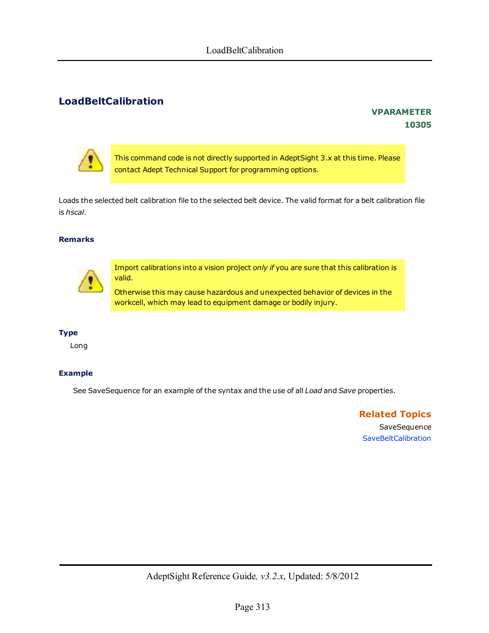 Loadbeltcalibration | Adept AdeptSight Reference Guide User Manual | Page 313 / 579