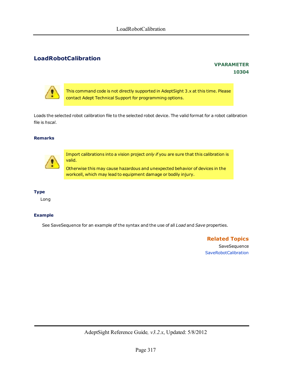 Loadrobotcalibration | Adept AdeptSight Reference Guide User Manual | Page 317 / 579