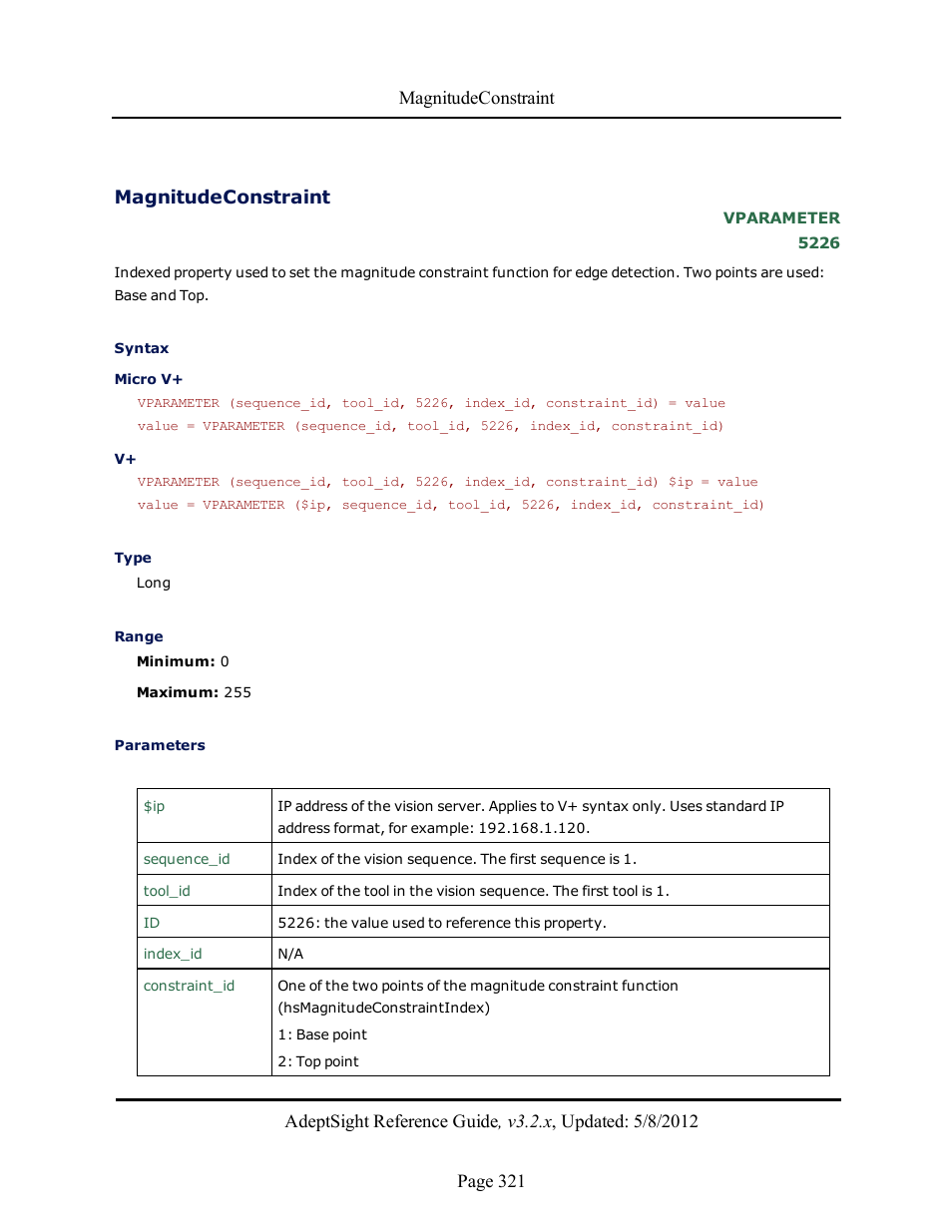 Magnitudeconstraint | Adept AdeptSight Reference Guide User Manual | Page 321 / 579