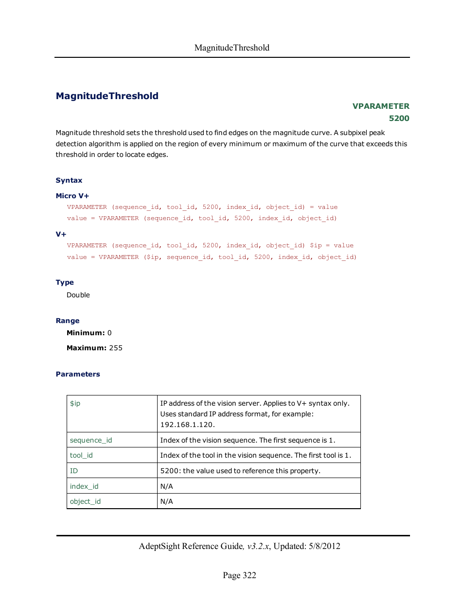 Magnitudethreshold | Adept AdeptSight Reference Guide User Manual | Page 322 / 579