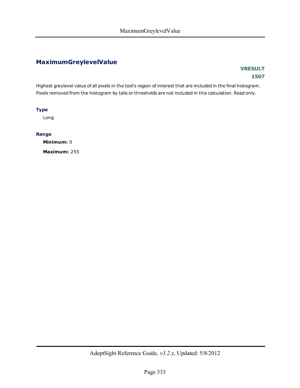 Maximumgreylevelvalue | Adept AdeptSight Reference Guide User Manual | Page 333 / 579