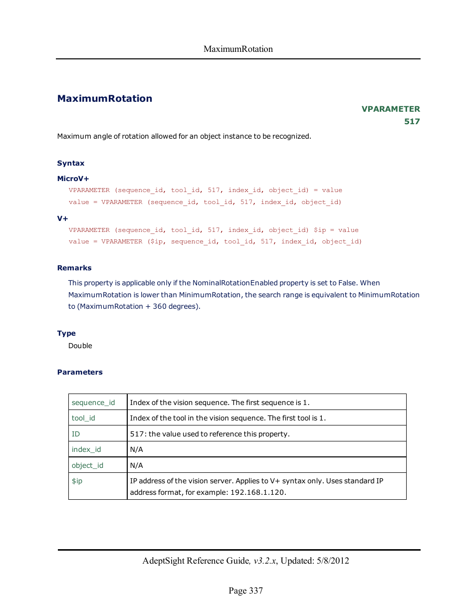 Maximumrotation | Adept AdeptSight Reference Guide User Manual | Page 337 / 579