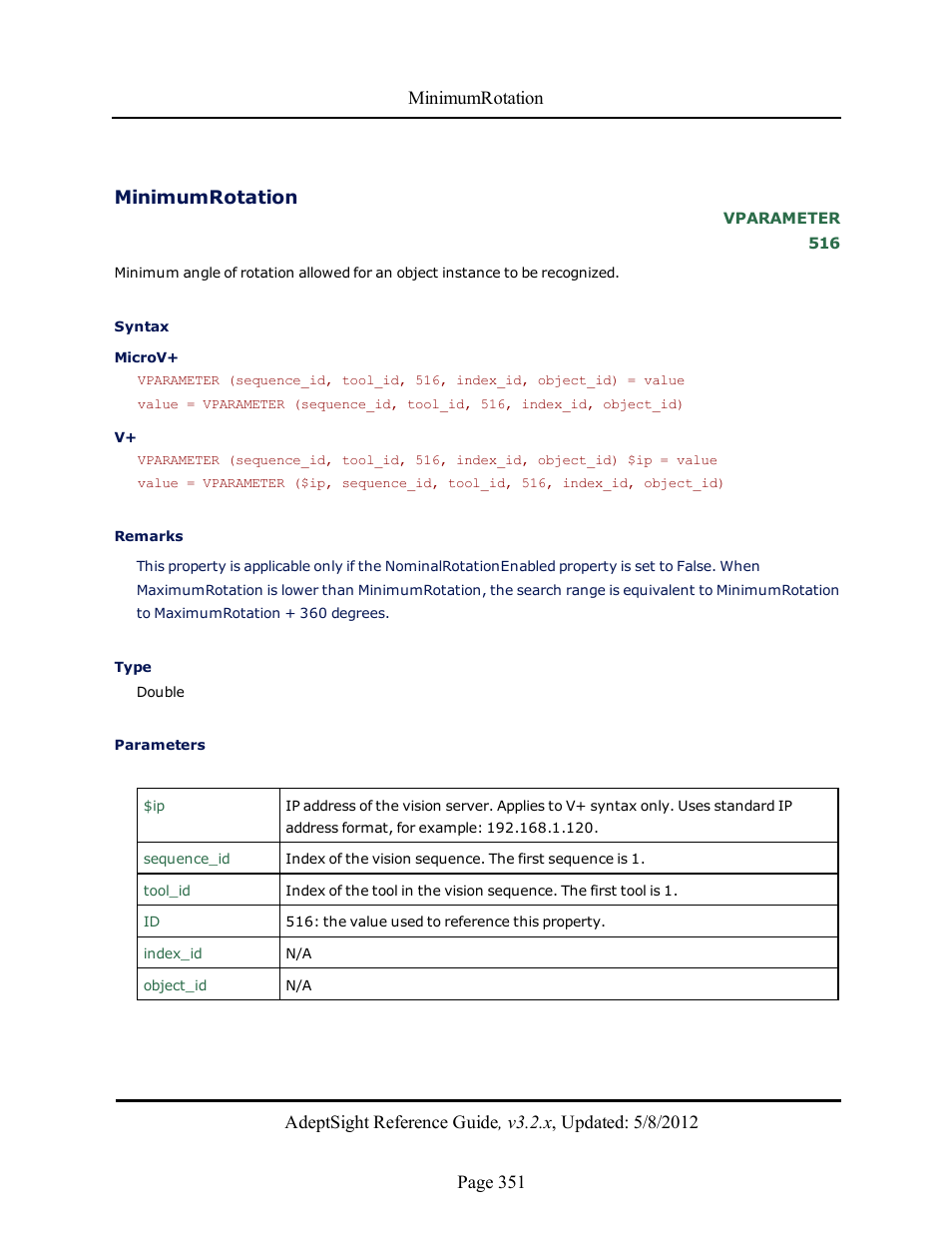 Minimumrotation | Adept AdeptSight Reference Guide User Manual | Page 351 / 579