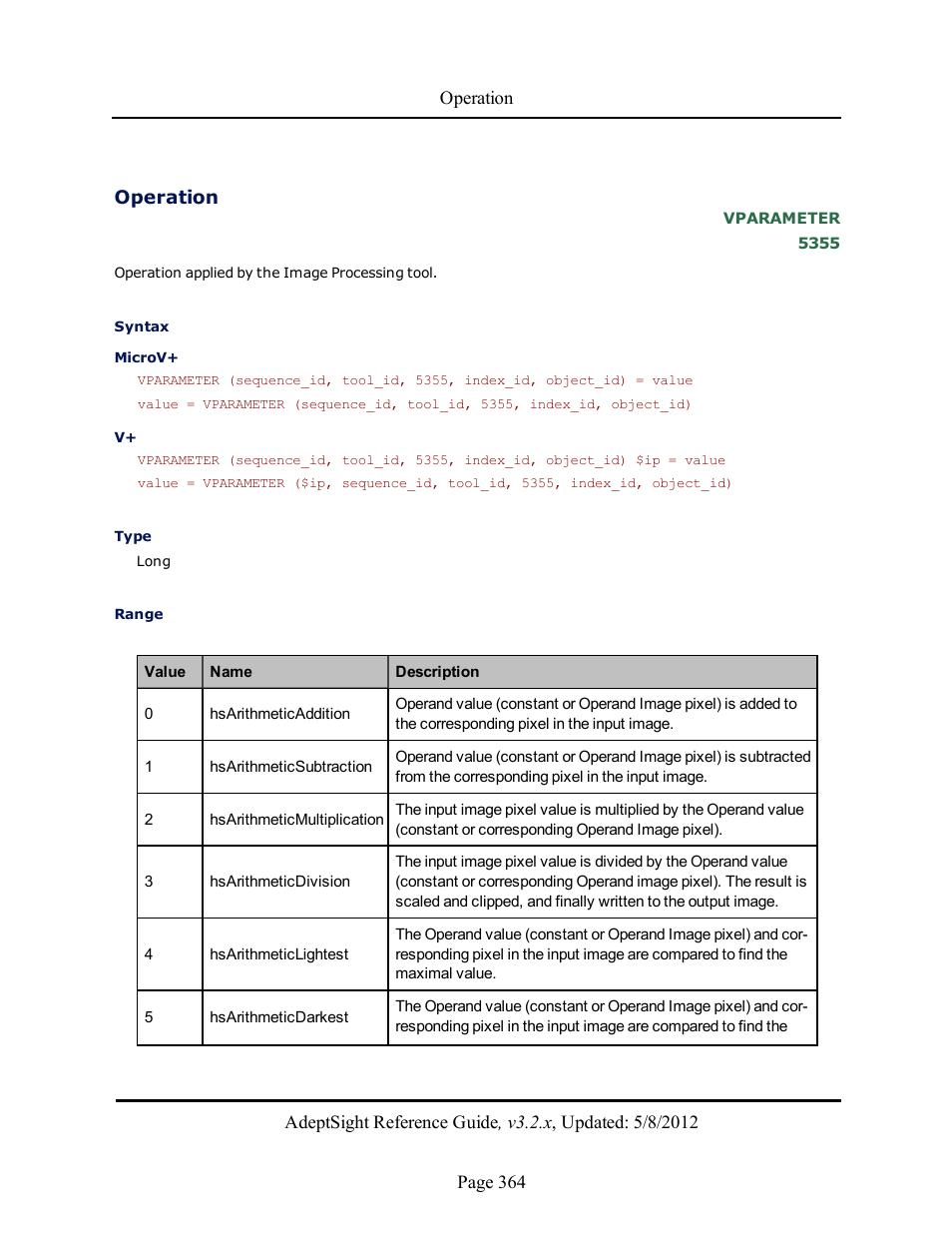 Operation | Adept AdeptSight Reference Guide User Manual | Page 364 / 579