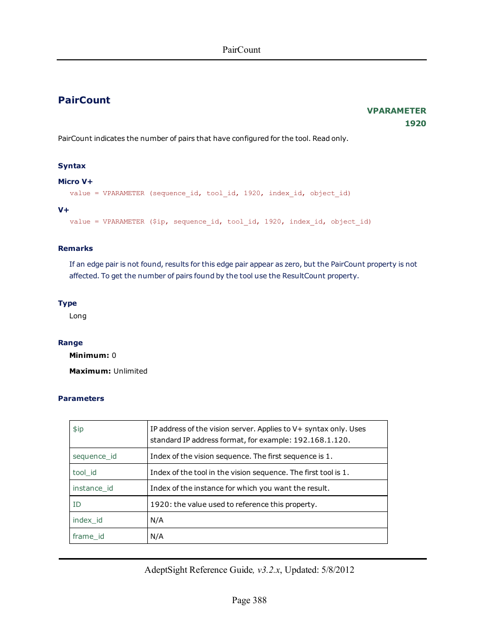 Paircount | Adept AdeptSight Reference Guide User Manual | Page 388 / 579