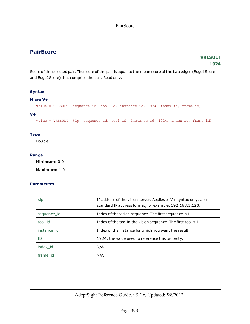 Pairscore | Adept AdeptSight Reference Guide User Manual | Page 393 / 579