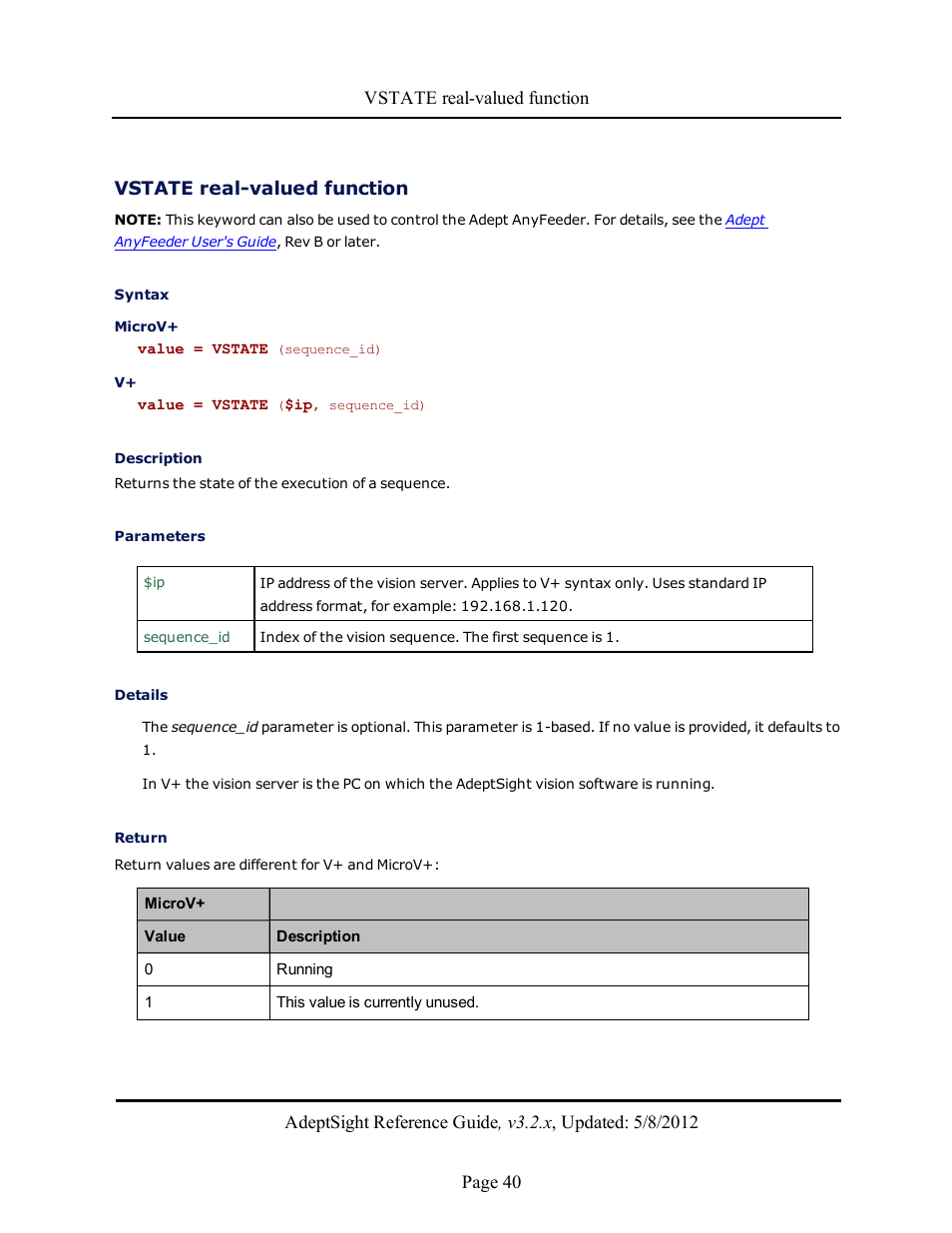 Vstate real-valued function | Adept AdeptSight Reference Guide User Manual | Page 40 / 579