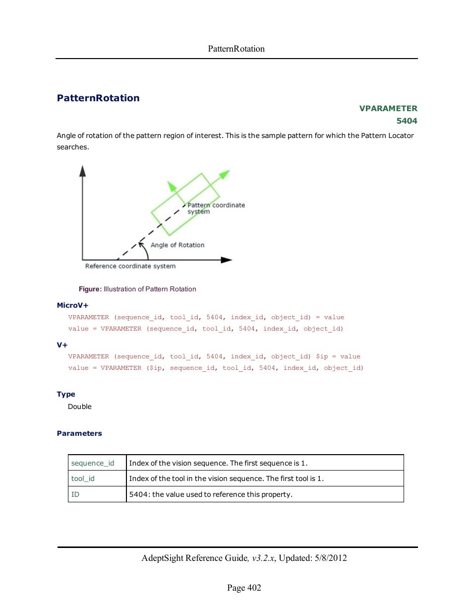 Patternrotation | Adept AdeptSight Reference Guide User Manual | Page 402 / 579