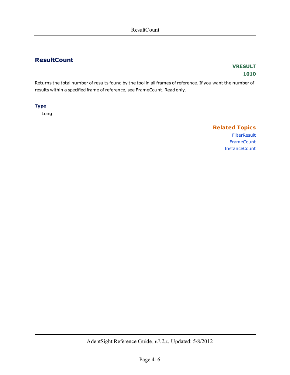 Resultcount | Adept AdeptSight Reference Guide User Manual | Page 416 / 579