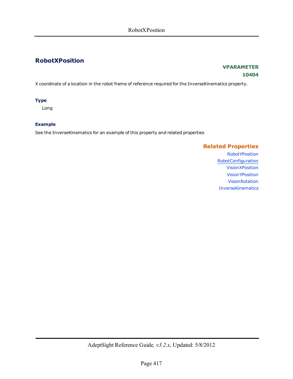 Robotxposition | Adept AdeptSight Reference Guide User Manual | Page 417 / 579