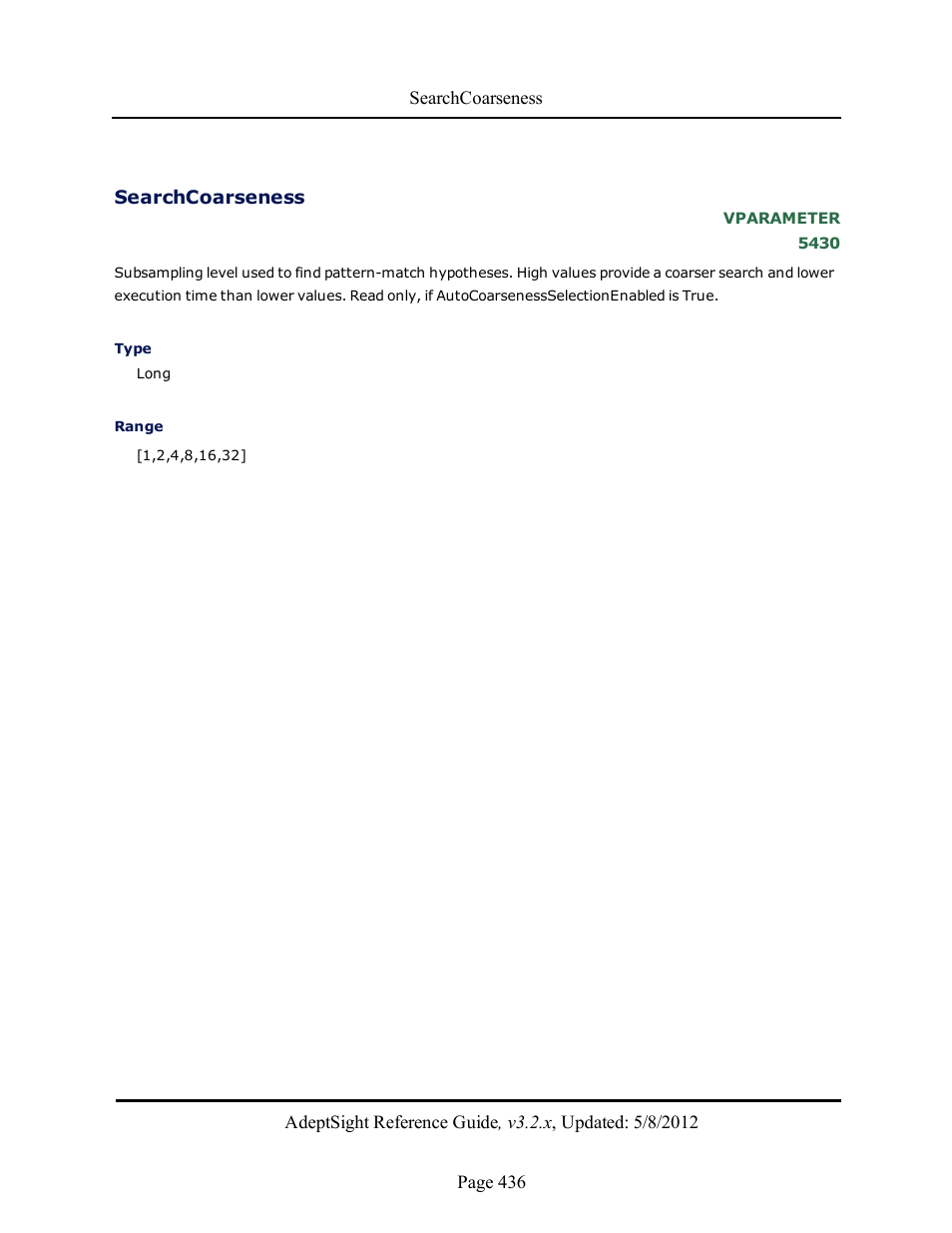 Searchcoarseness | Adept AdeptSight Reference Guide User Manual | Page 436 / 579